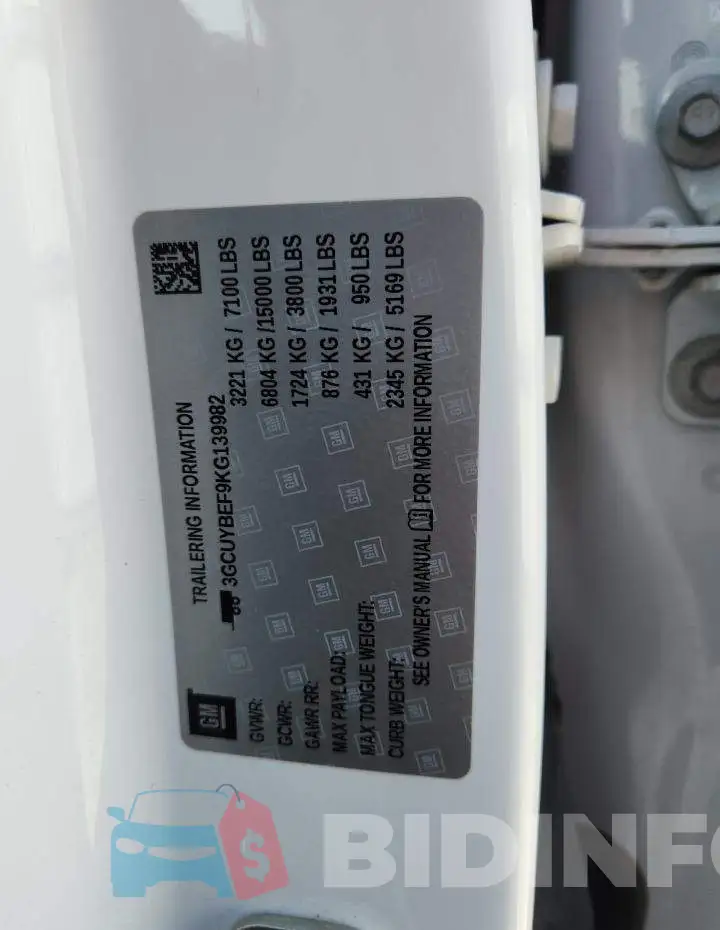3GCUYBEF9KG139982 Photo# 12