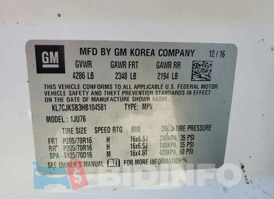 KL7CJKSB3HB104581 Photo# 13