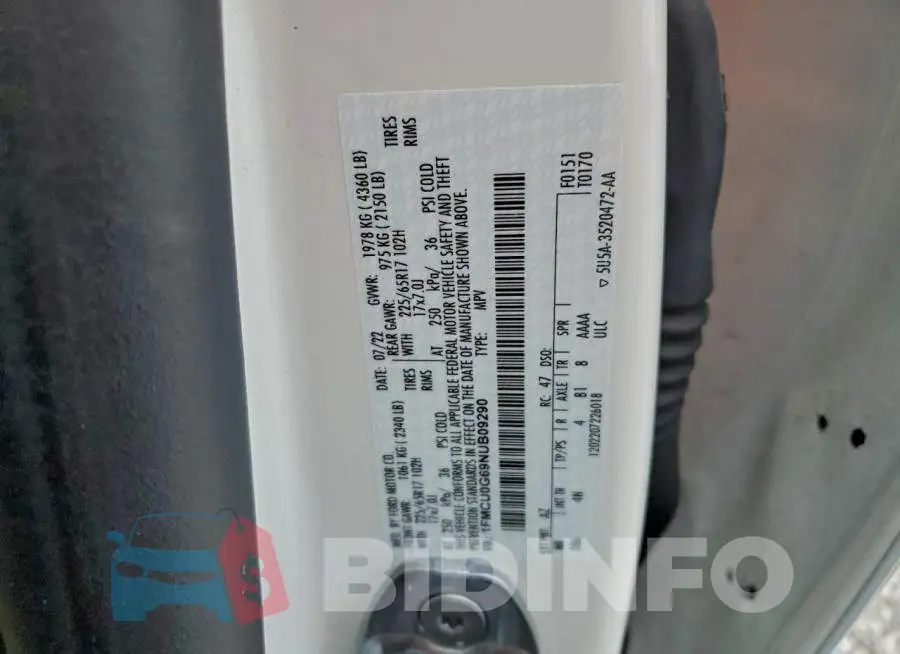 1FMCU0G69NUB09290 Photo# 13