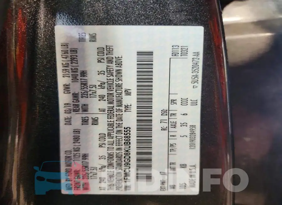 1FMCU9GD8KUB68555 Photo# 14