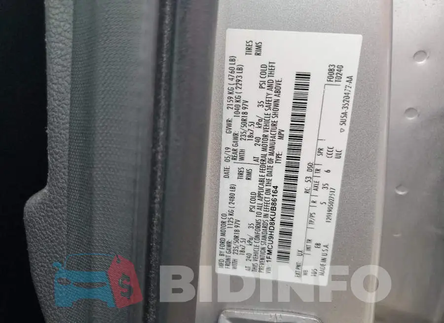 1FMCU9HD8KUB86164 Photo# 12