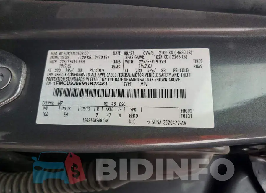 1FMCU9J96MUB23461 Photo# 14