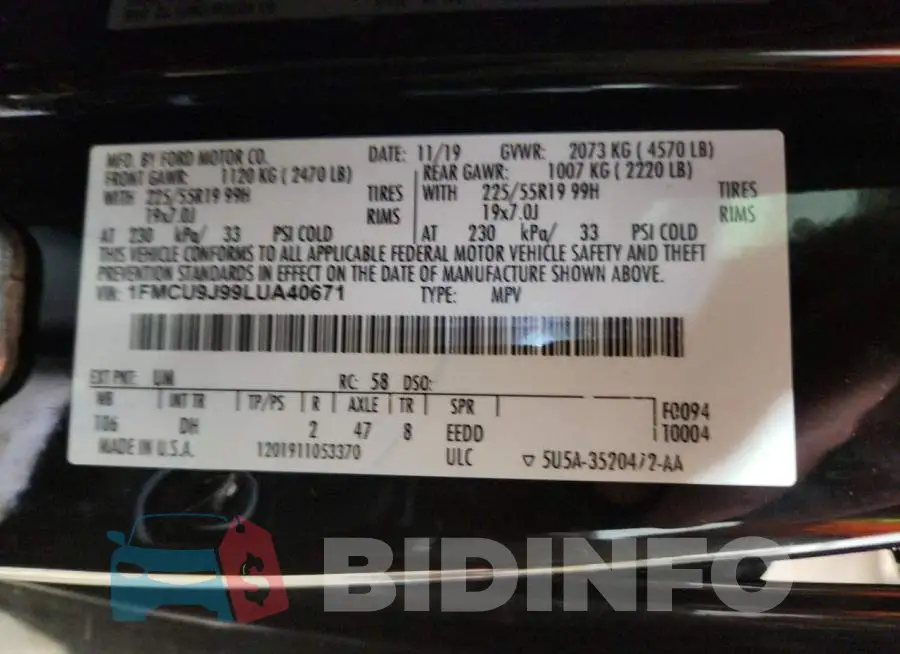 1FMCU9J99LUA40671 Photo# 13
