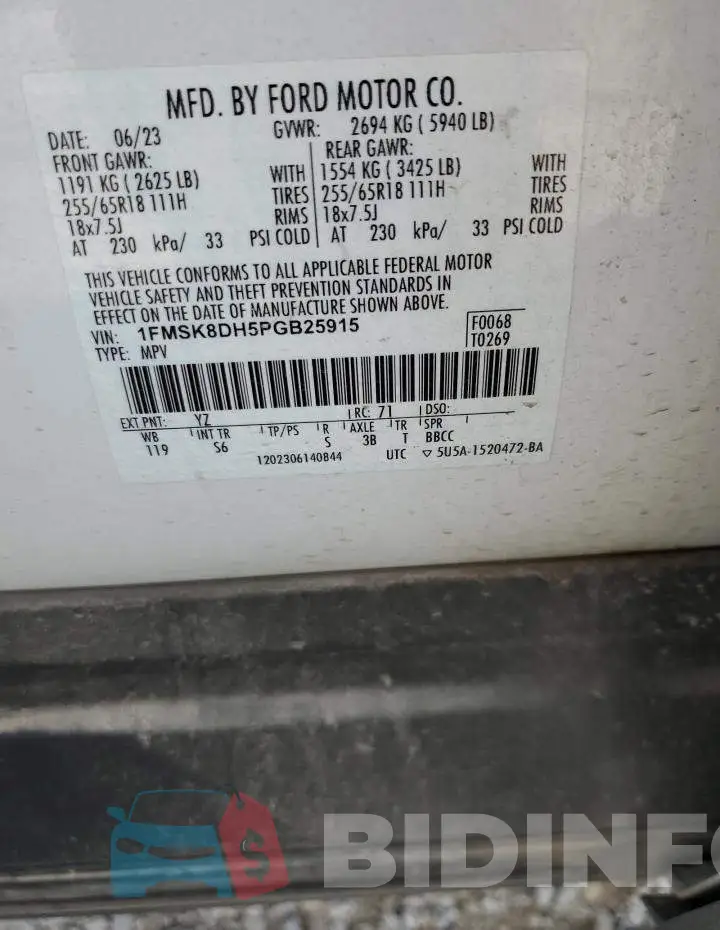 1FMSK8DH5PGB25915 Photo# 13