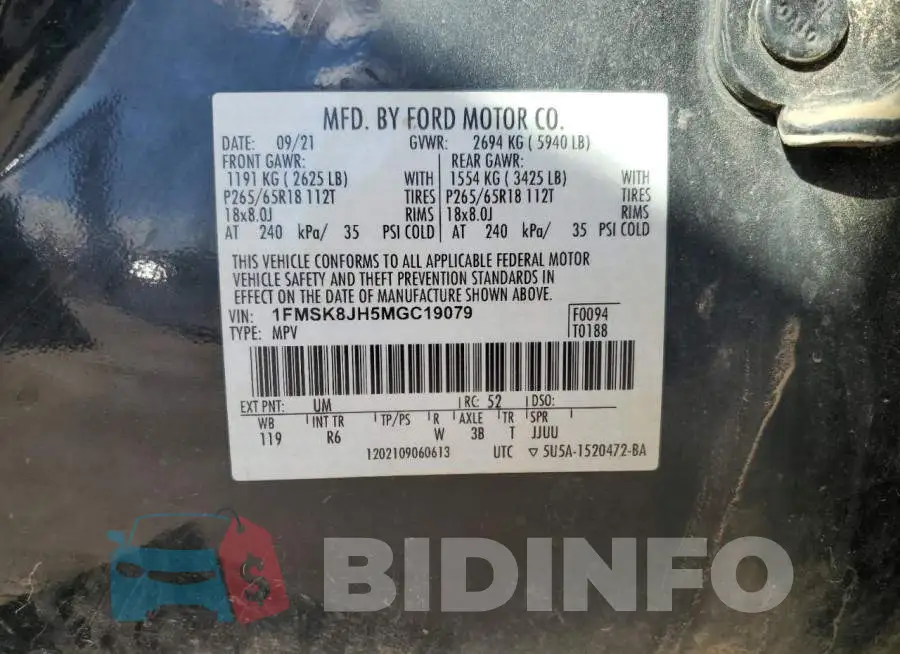 1FMSK8JH5MGC19079 Photo# 13