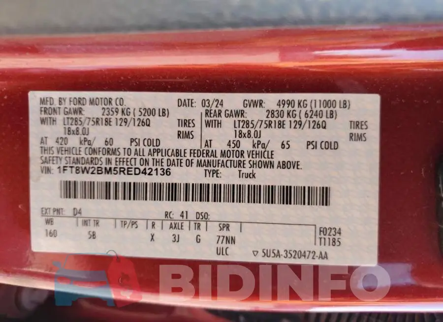 1FT8W2BM5RED42136 Photo# 12
