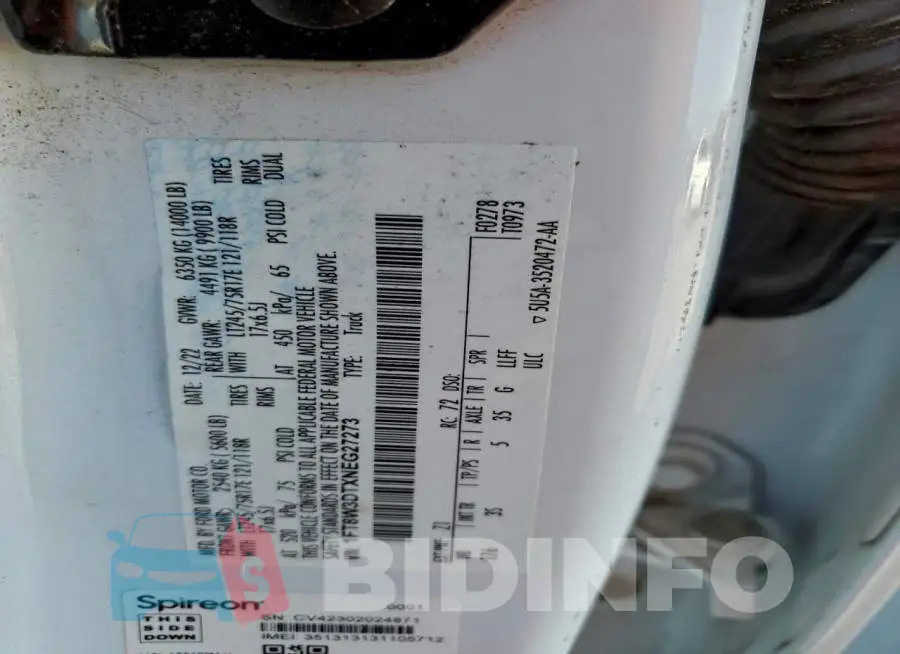 1FT8W3DTXNEG27273 Photo# 12