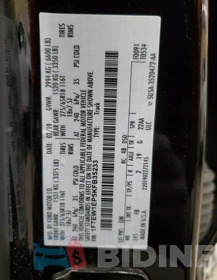 1FTEW1EP5KFB35233 Photo# 13