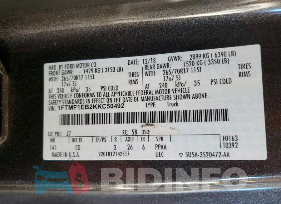 1FTMF1EB2KKC50492 Photo# 12