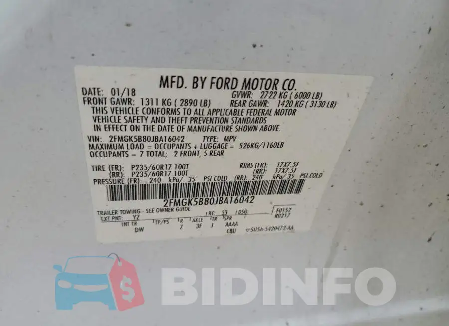 2FMGK5B80JBA16042 Photo# 13