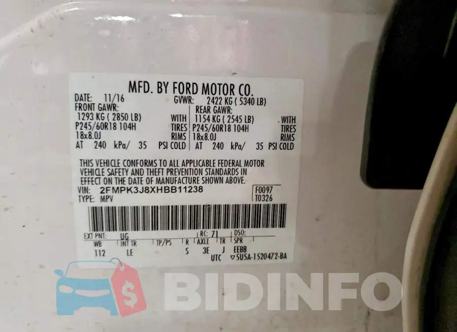 2FMPK3J8XHBB11238 Photo# 14