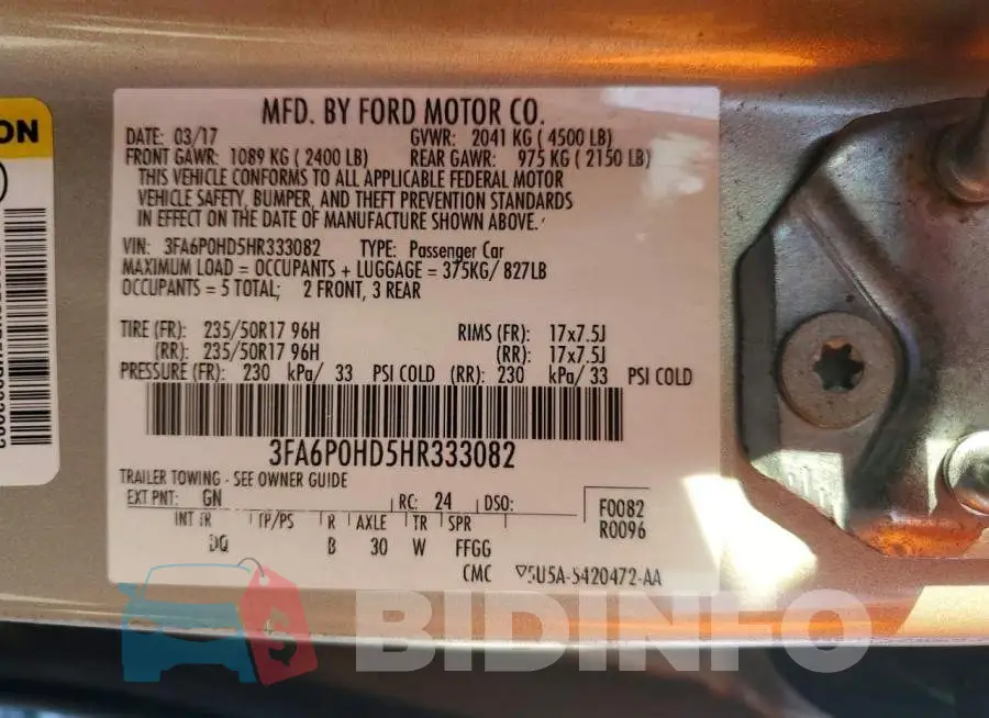 3FA6P0HD5HR333082 Photo# 12