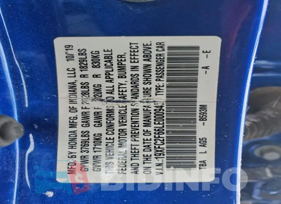 19XFC2F66LE000945 Photo# 12