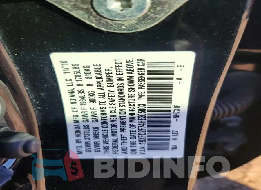 19XFC2F74HE205003 Photo# 12
