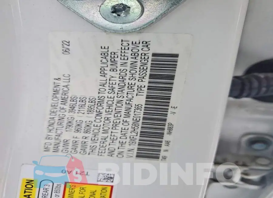 19XFL2H58NE017365 Photo# 12