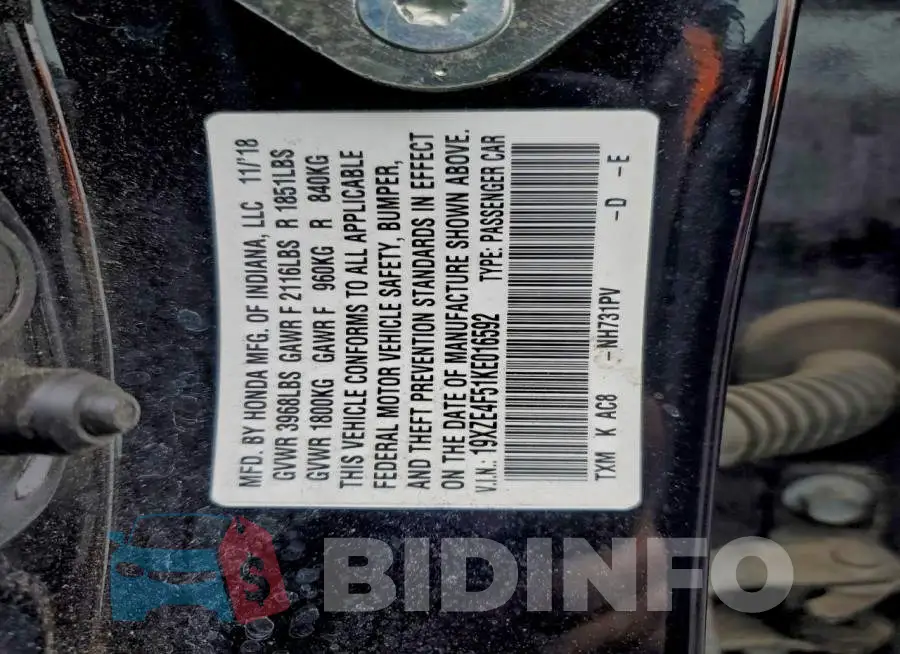 19XZE4F51KE016592 Photo# 12