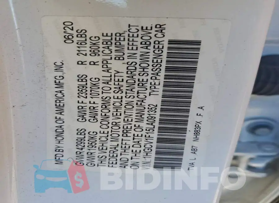 1HGCV1F15LA091352 Photo# 12