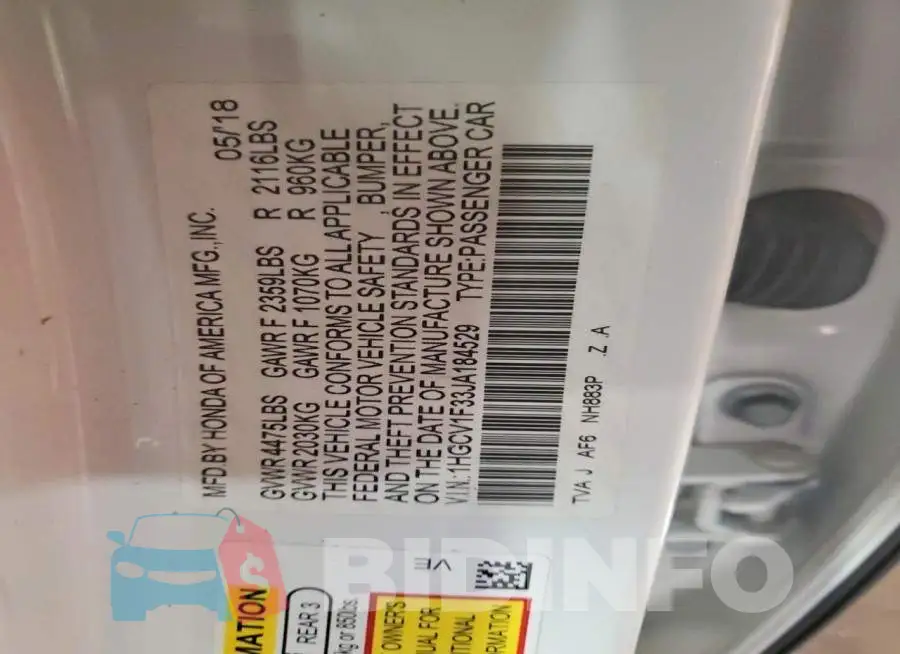 1HGCV1F33JA184529 Photo# 12