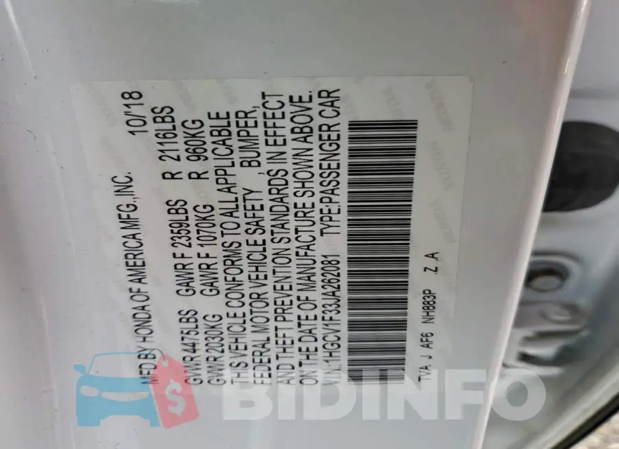 1HGCV1F33JA262081 Photo# 12