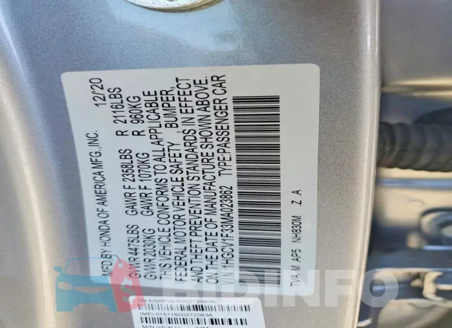1HGCV1F33MA023862 Photo# 12