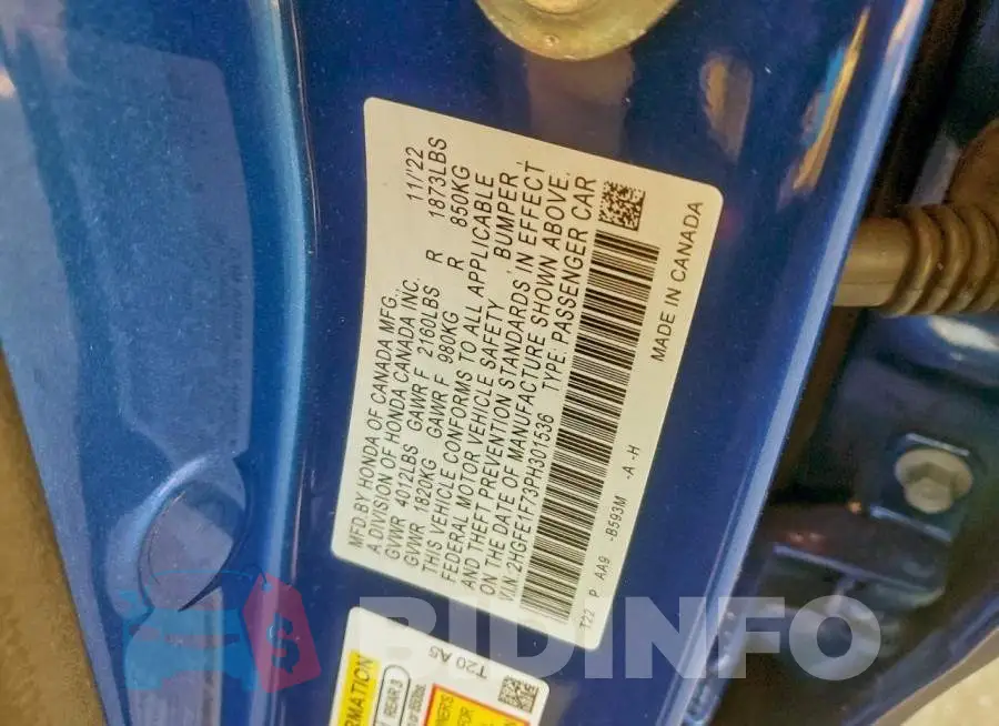 2HGFE1F73PH301536 Photo# 12