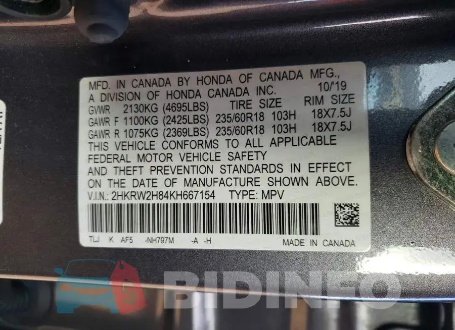 2HKRW2H84KH667154 Photo# 14