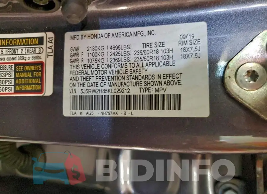 5J6RW2H85KL029212 Photo# 14