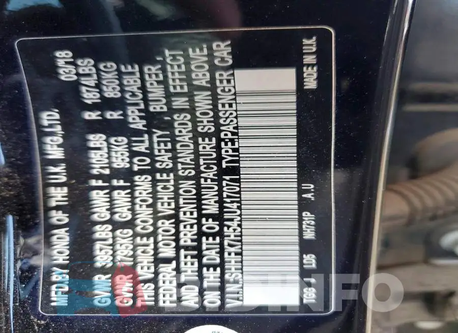 SHHFK7H54JU417071 Photo# 12