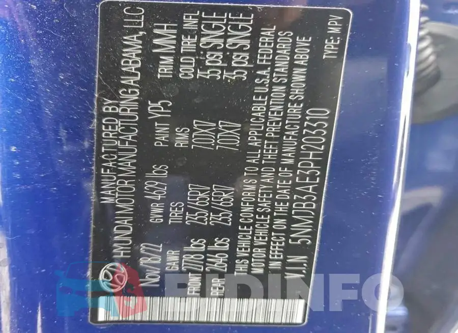 5NMJB3AE3PH203310 Photo# 12