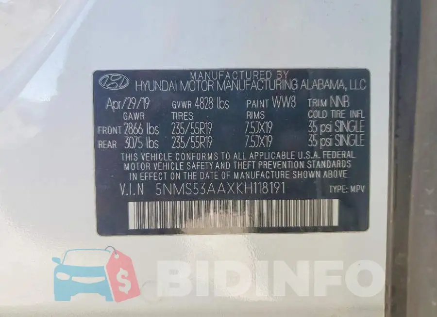 5NMS53AAXKH118191 Photo# 13