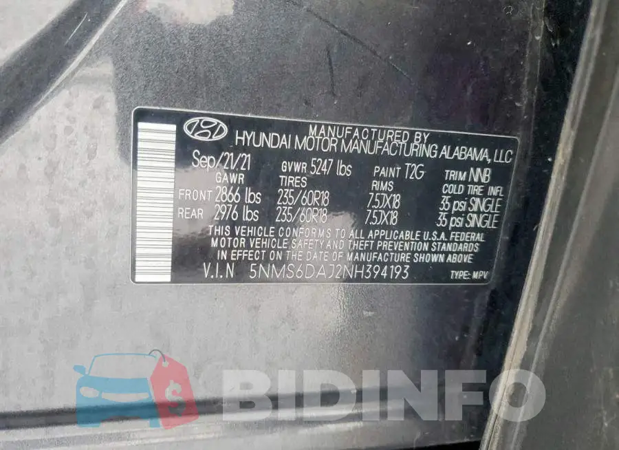 5NMS6DAJ2NH394193 Photo# 13