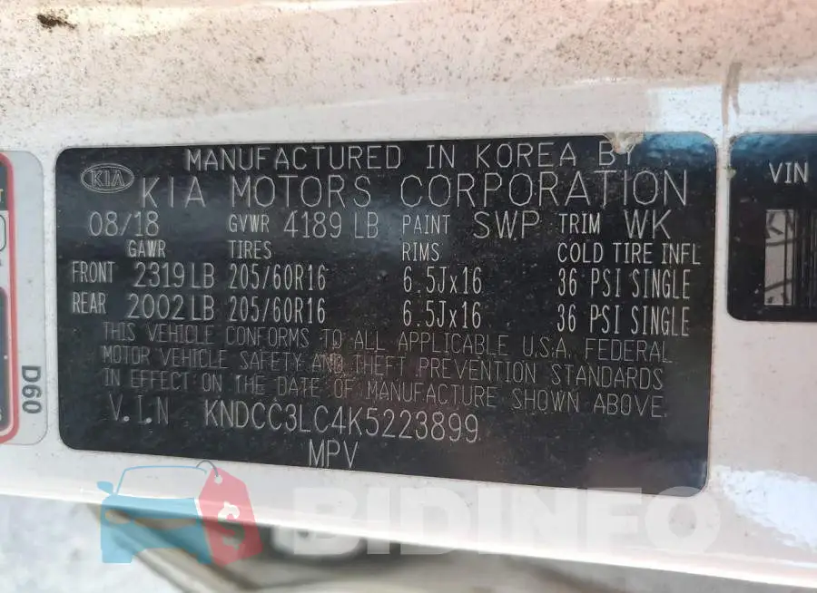 KNDCC3LC4K5223899 Photo# 14