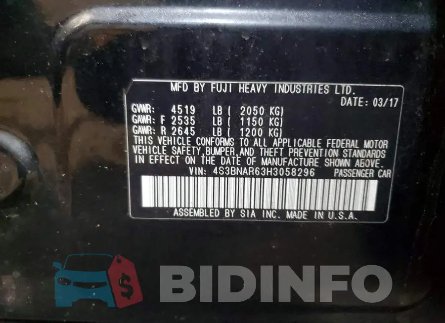 4S3BNAR63H3058296 Photo# 12