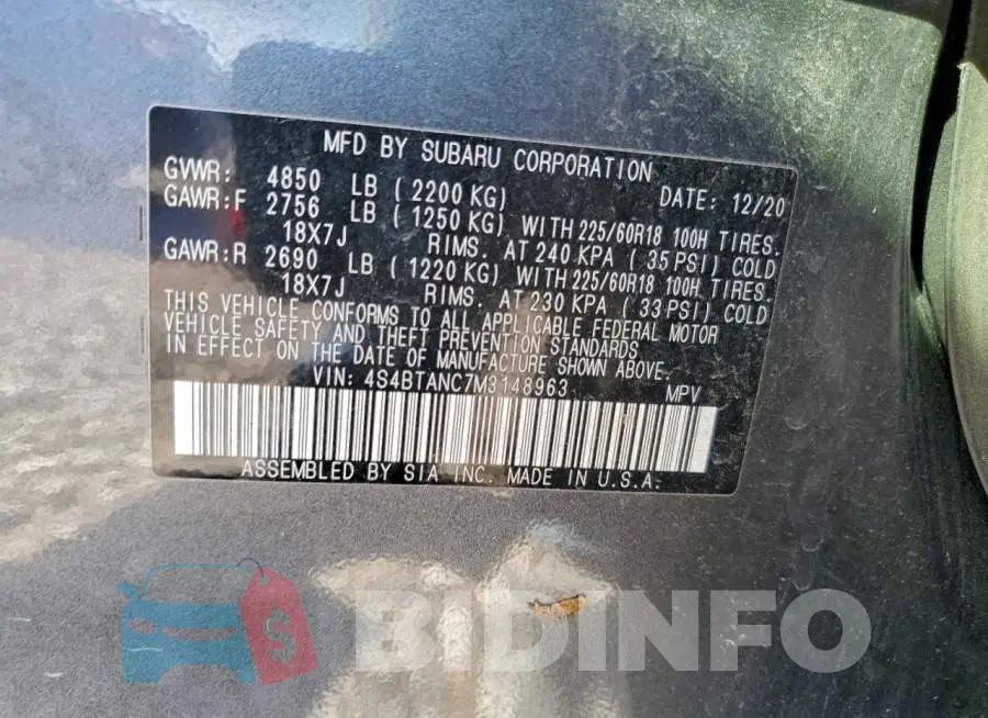 4S4BTANC7M3148963 Photo# 13