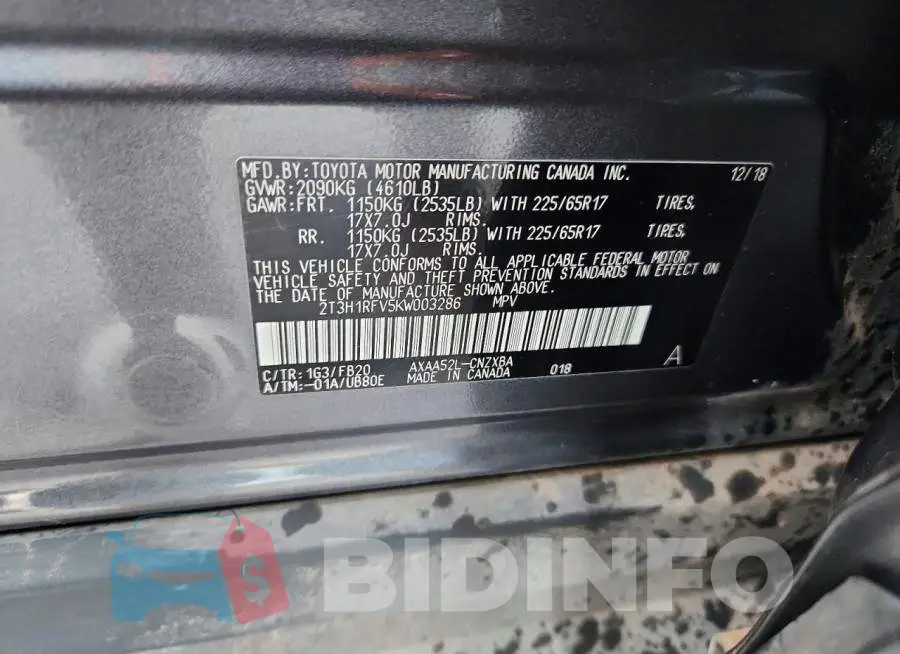 2T3H1RFV5KW003286 Photo# 12