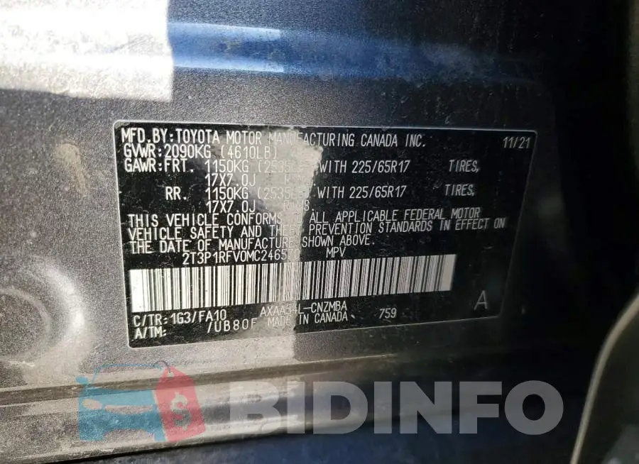 2T3P1RFV0MC246570 Photo# 13