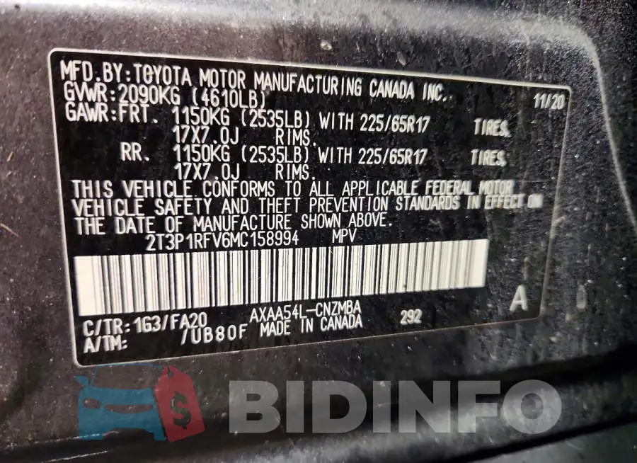 2T3P1RFV6MC158994 Photo# 14