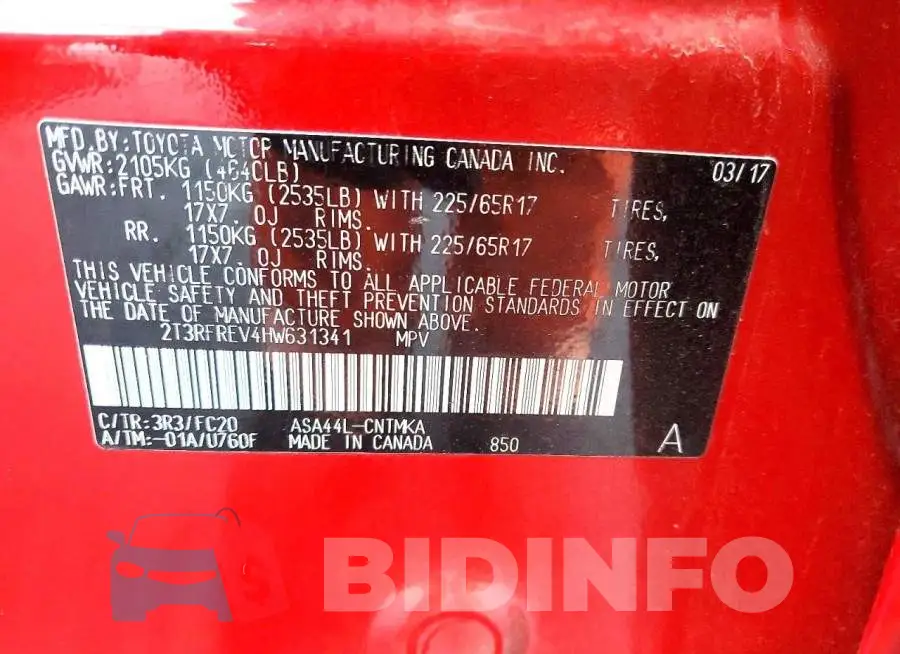 2T3RFREV4HW631341 Photo# 12