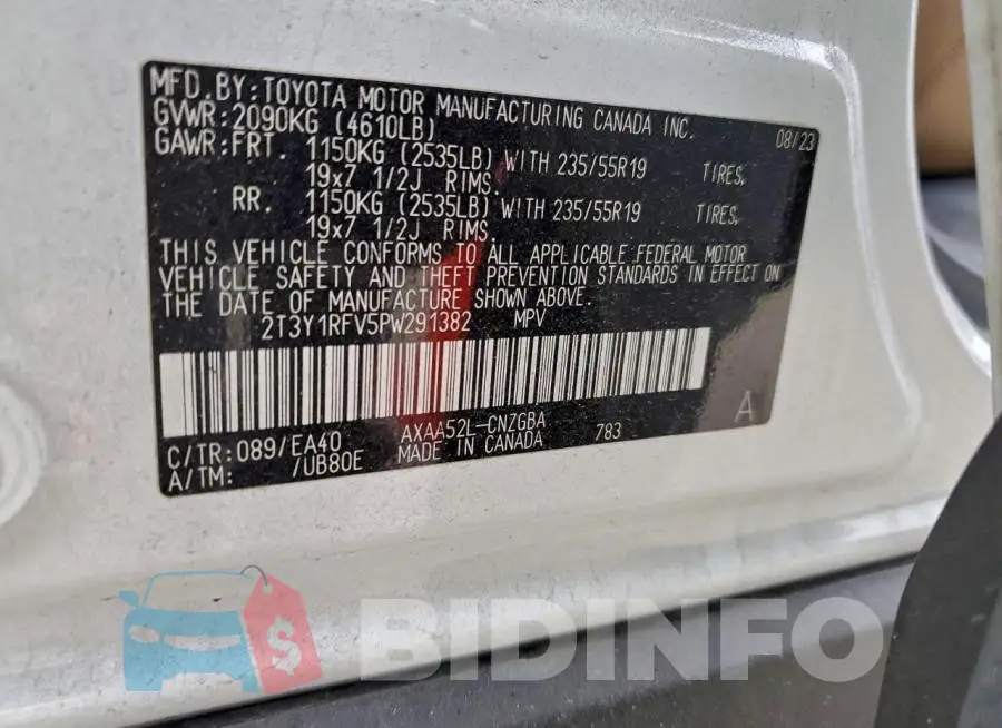 2T3Y1RFV5PW291382 Photo# 13