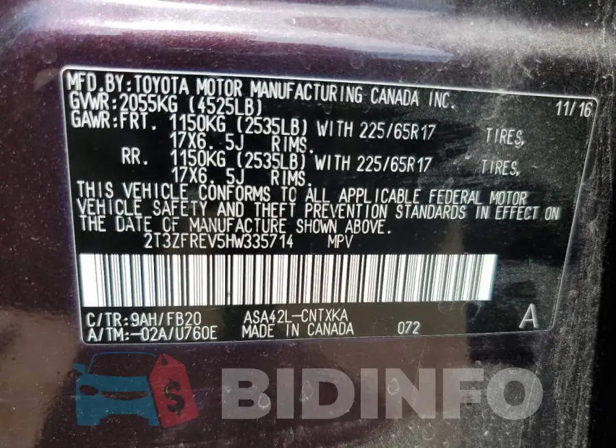 2T3ZFREV5HW335714 Photo# 14