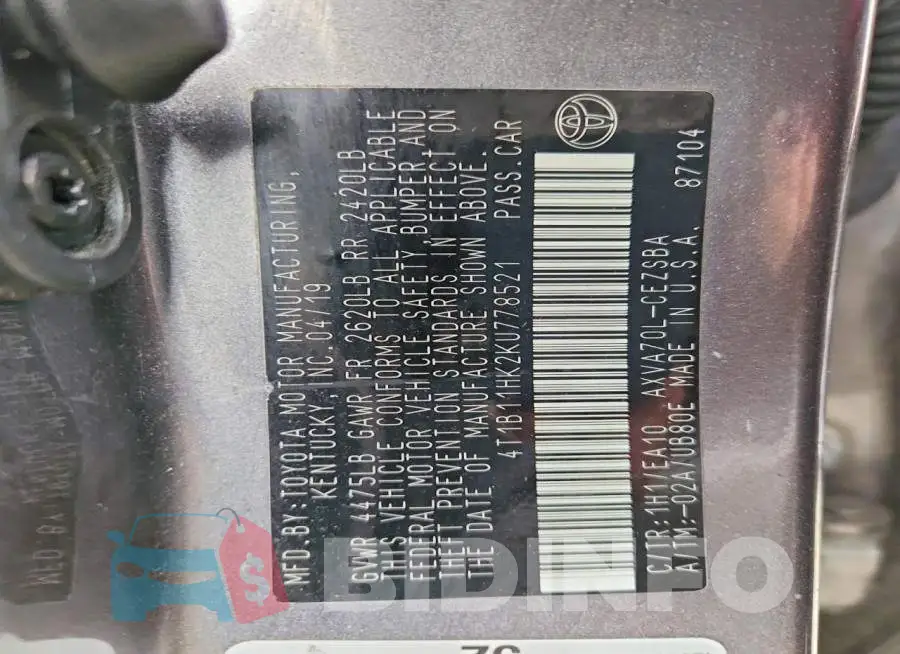 4T1B11HK2KU778521 Photo# 12