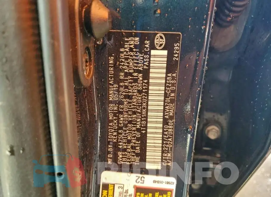4T1B11HK3KU271174 Photo# 12