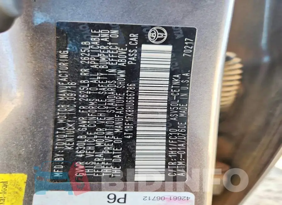 4T1BF1FK8HU666786 Photo# 12