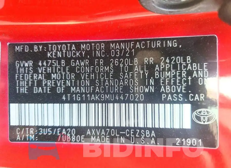 4T1G11AK9MU447020 Photo# 12