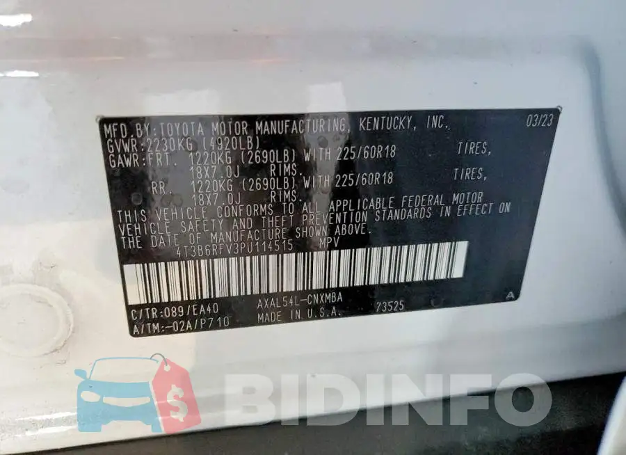 4T3B6RFV3PU114515 Photo# 12