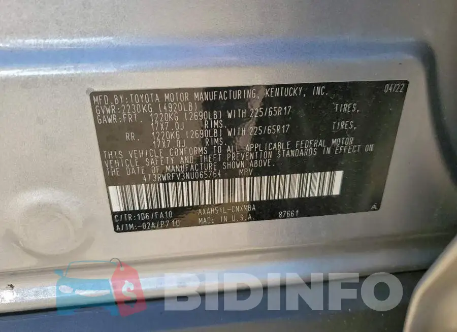 4T3RWRFV3NU065764 Photo# 13