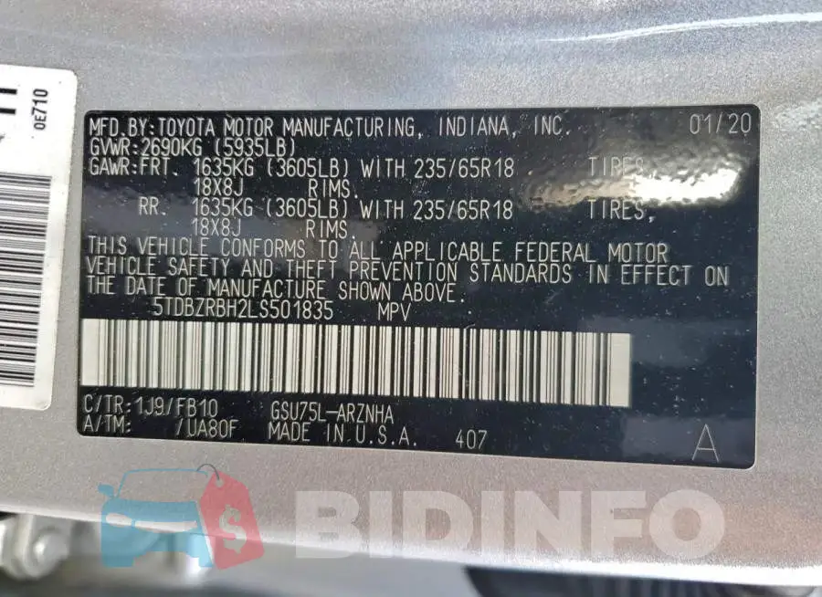 5TDBZRBH2LS501835 Photo# 13