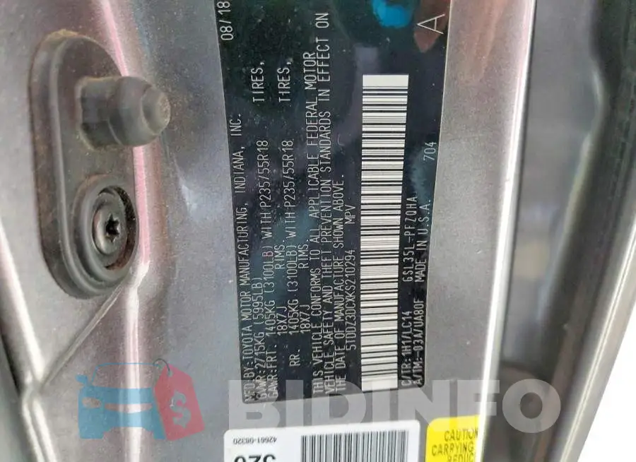 5TDDZ3DCXKS210294 Photo# 13