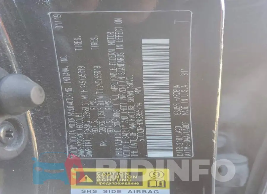 5TDDZRFH2KS955214 Photo# 12