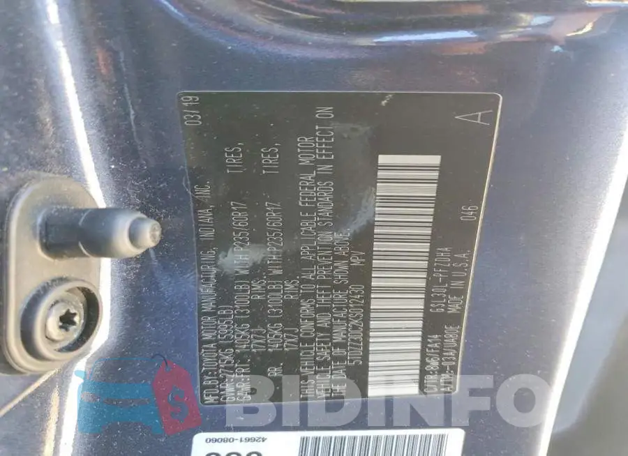 5TDZZ3DC2KS012430 Photo# 12